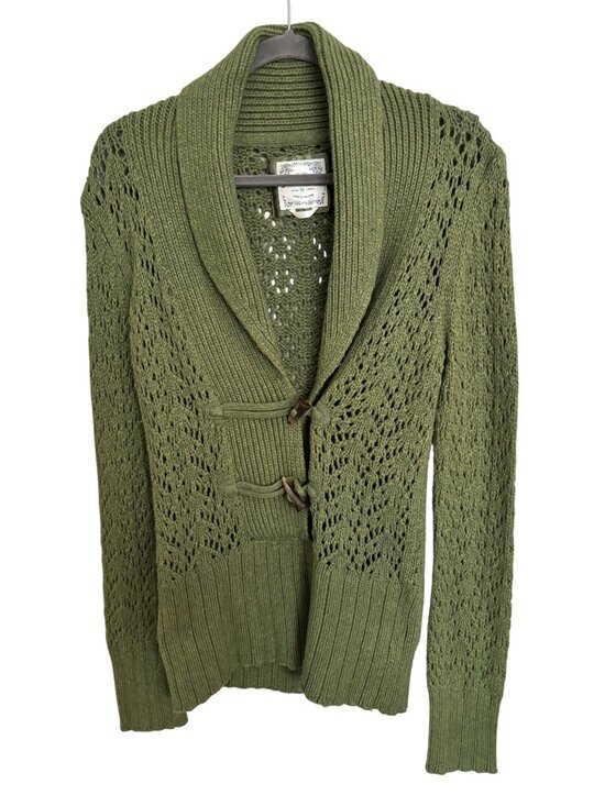 Old Navy Sweaters - Old Navy Green Open Knit Cardigan Sweater Womens Medium Shawl Collar Toggle Clos